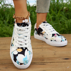 Floral Print Lace Up Skate Shoes Low Top Flat Sneakers