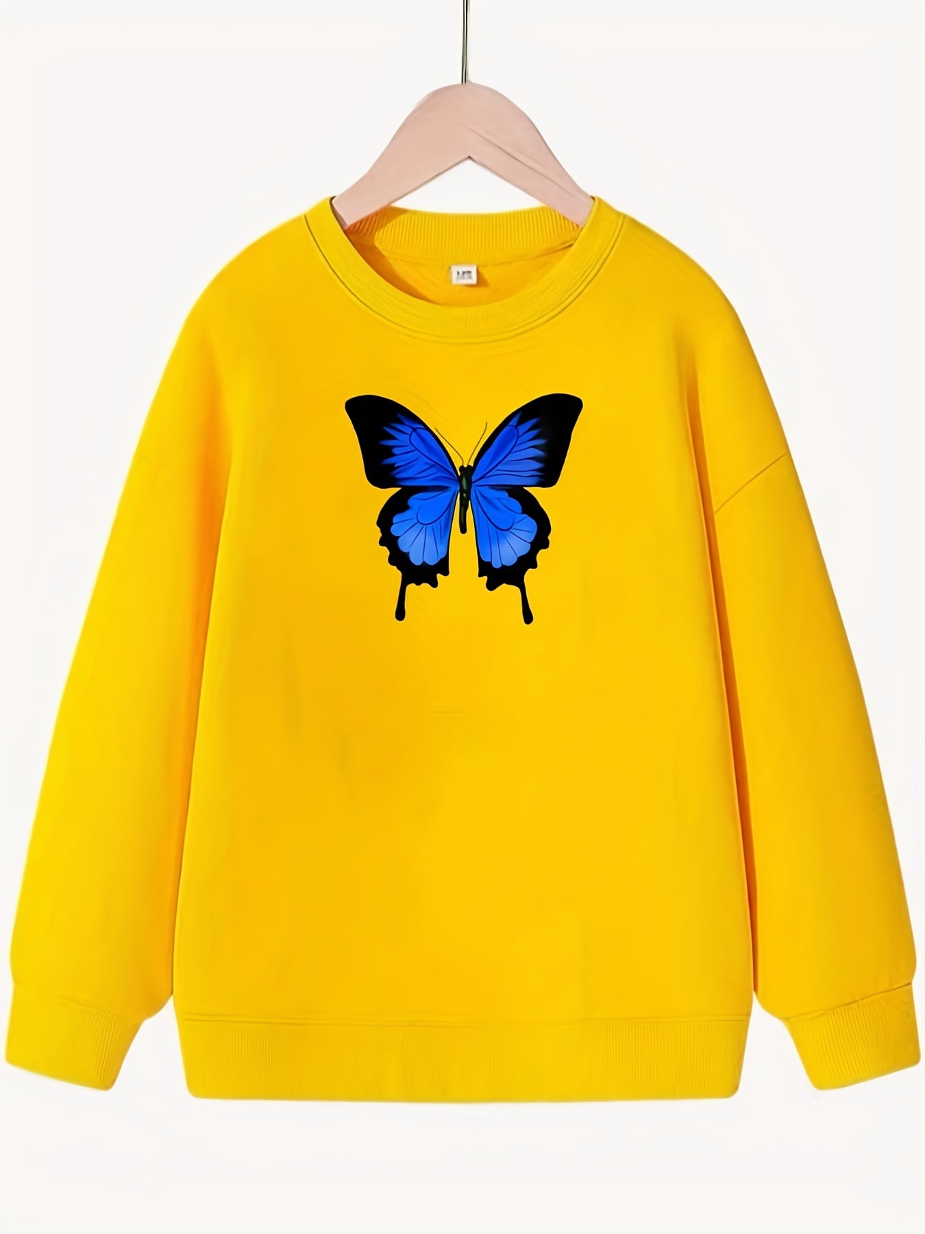 Girls Butterfly Graphic Crew Neck Sweatshirt Top Long Sleeve Pullover