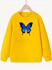 Girls Butterfly Graphic Crew Neck Sweatshirt Top Long Sleeve Pullover