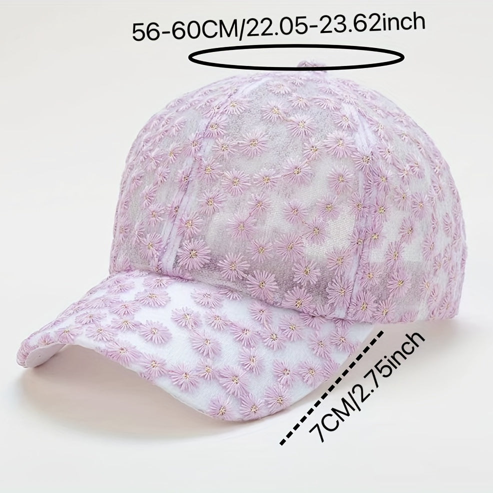 Candy Mesh Baseball Cap Flower Embroidery Lace Trucker Hat