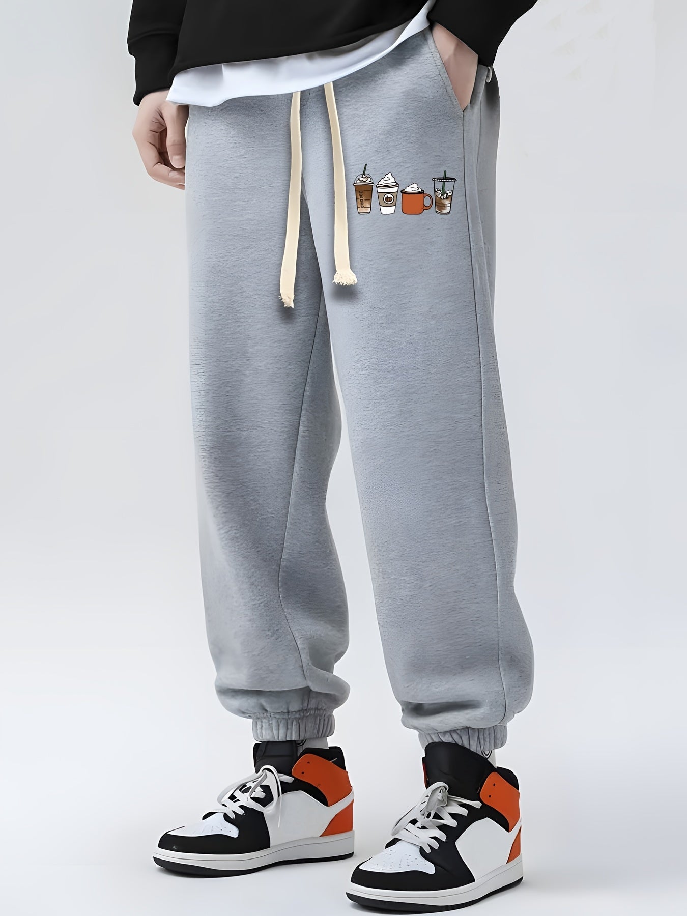 Coffee Drinks Pattern Drawstring Sweatpants Men's Casual Pants