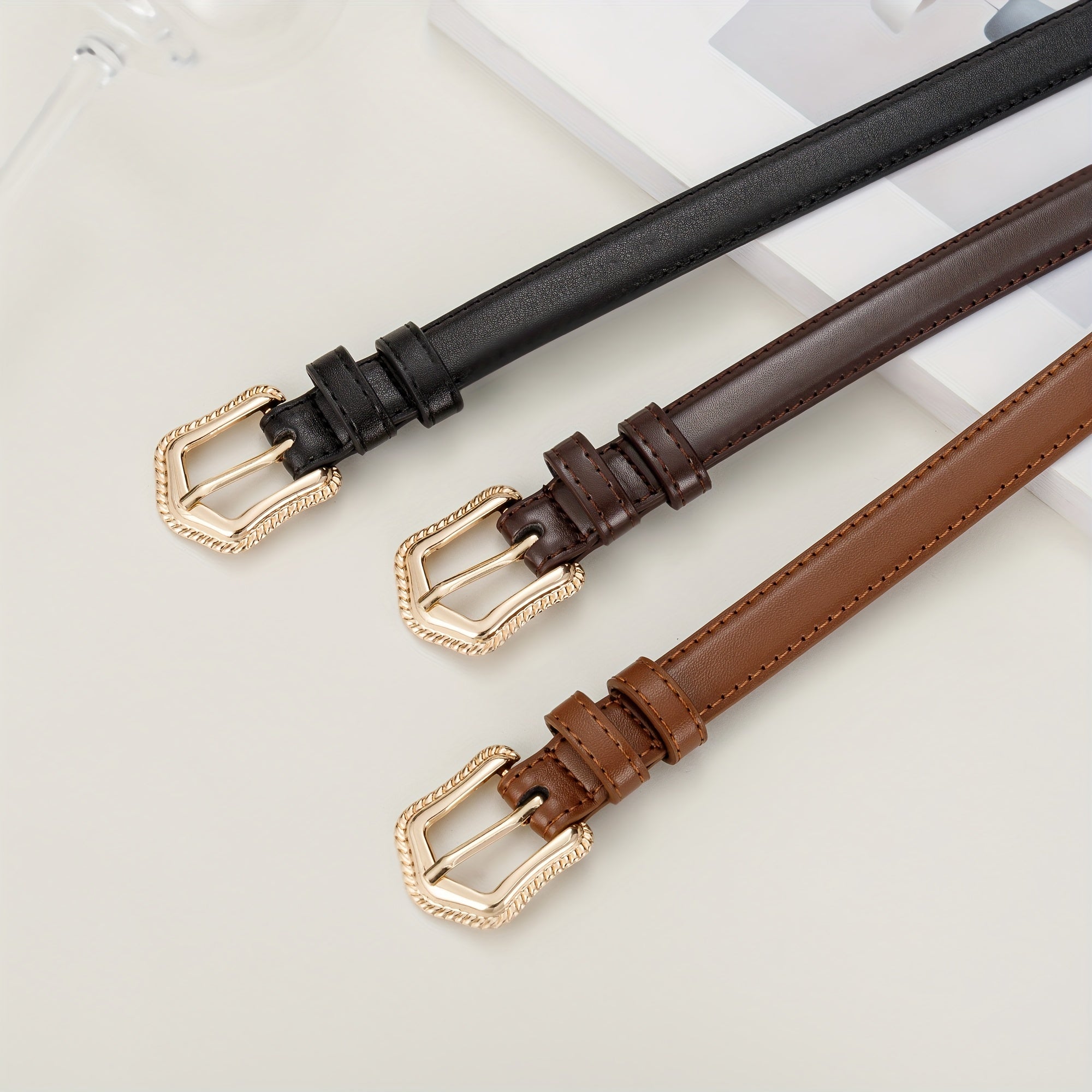 Golden Lace Buckle Head Leather Belt for Kids