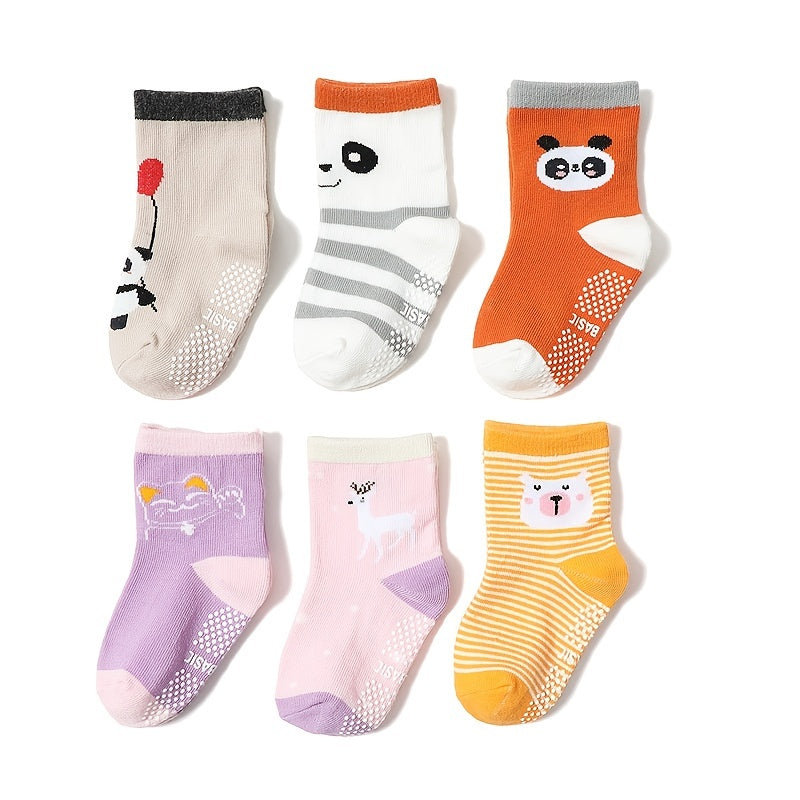 12 Pairs Baby Animal Print Crew Socks Non-Slip Cotton Toddler Socks