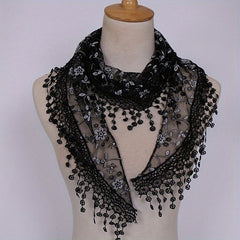 Floral Embroidery Triangle Scarf Tassel Shawl Lace Veil Mantilla Head Covering