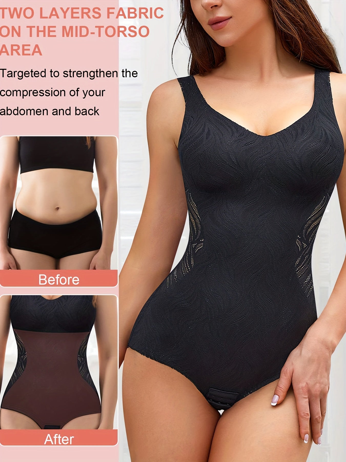 Lace Decor Casual Shapewear Tummy Control Camisole Jumpsuit