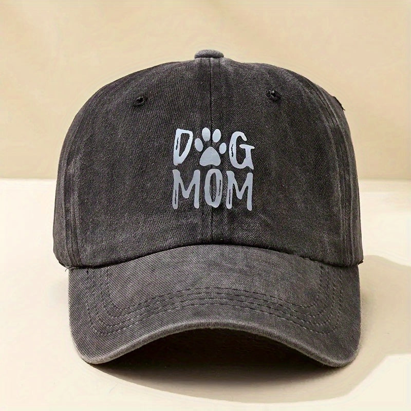Unisex Sunshade Adjustable Baseball Cap With DOG MOM Embroidery