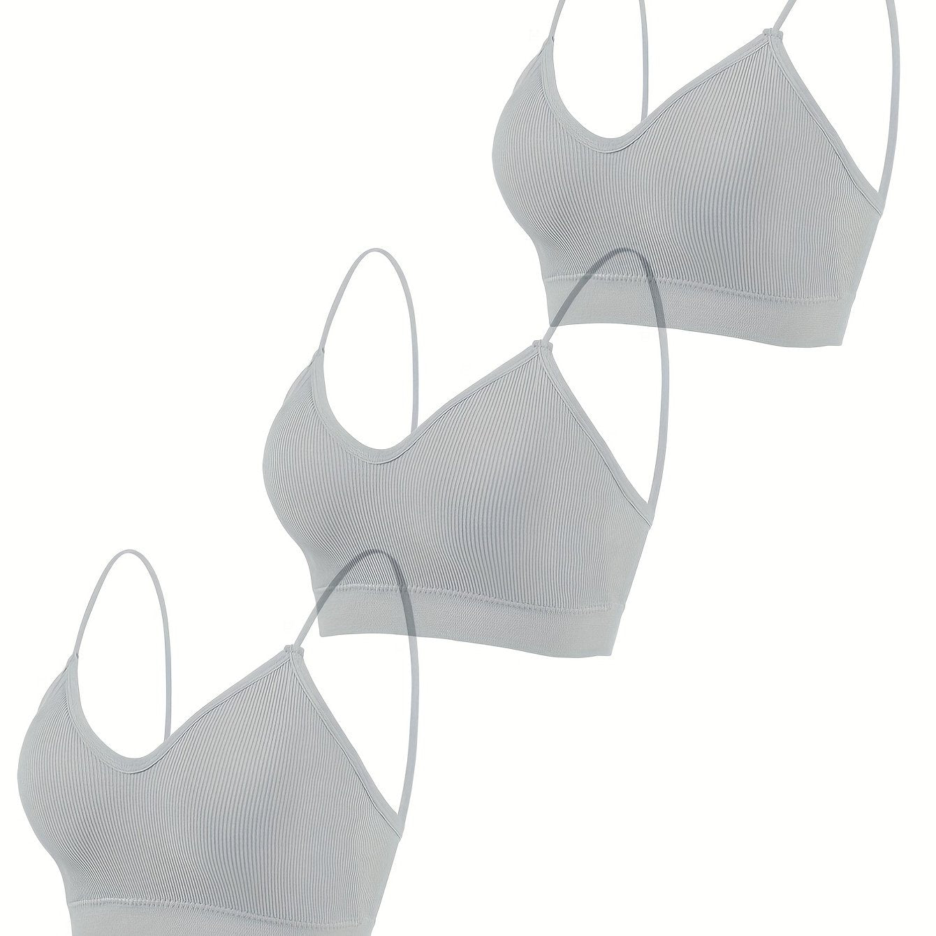3pcs Ribbed Wireless Bras Comfy & Breathable Padded Intimates