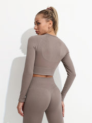 Slimming Ribbed Yoga Top Cropped Long Sleeve