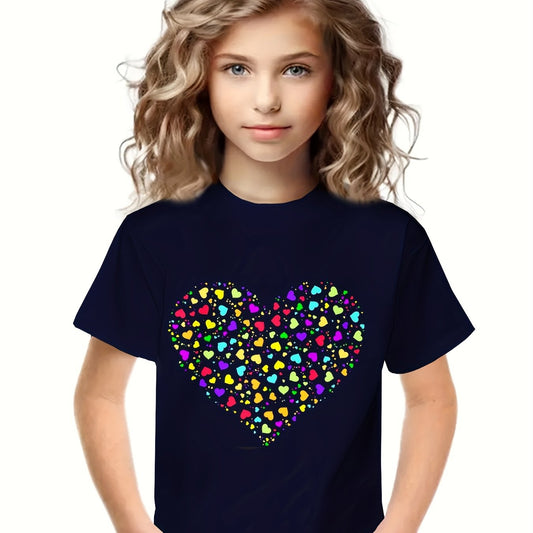 3D Colorful Heart Graphic T-shirt Breathable Tees Summer Gift