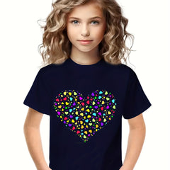 3D Colorful Heart Graphic T-shirt Breathable Tees Summer Gift