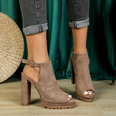 Chunky Heeled Sandals Open Toe Round Toe High Heels Women's Ankle Strap Shoes