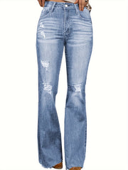 Ripped High Rise Flared Leg Jeans
