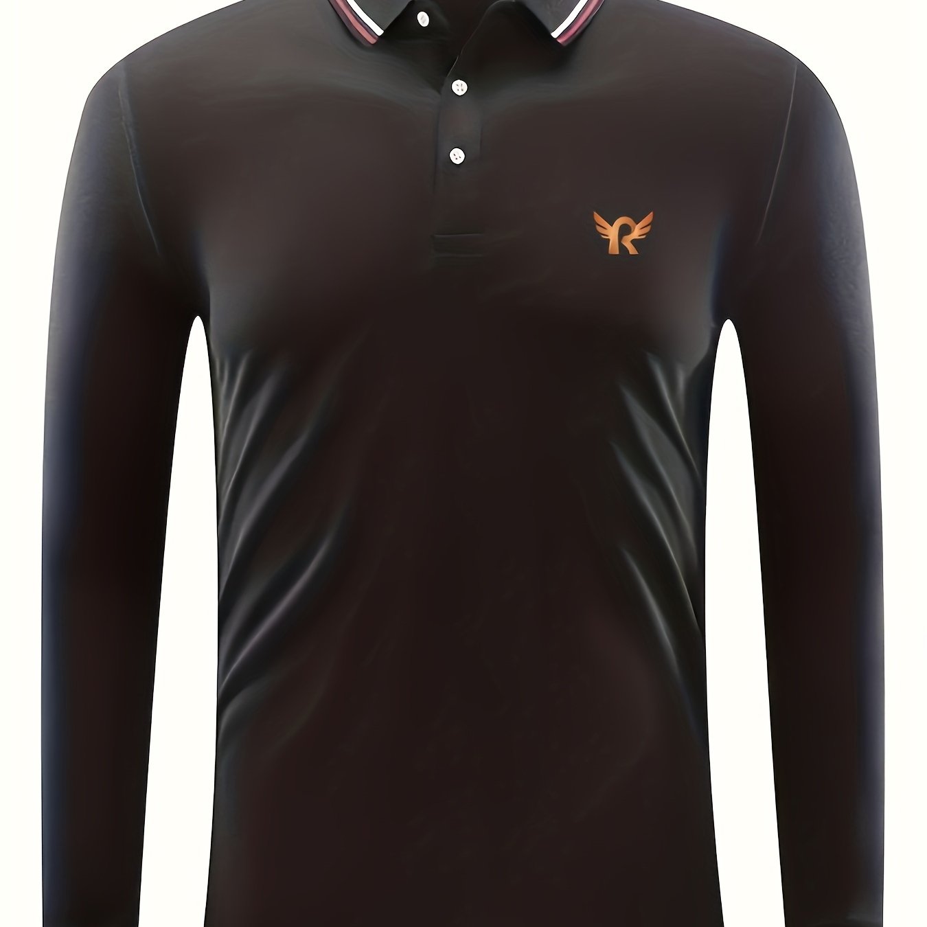 Men's Wing Print Polo Shirt Long Sleeve Breathable Button Up Lapel Shirt