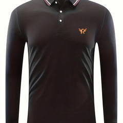 Men's Wing Print Polo Shirt Long Sleeve Breathable Button Up Lapel Shirt