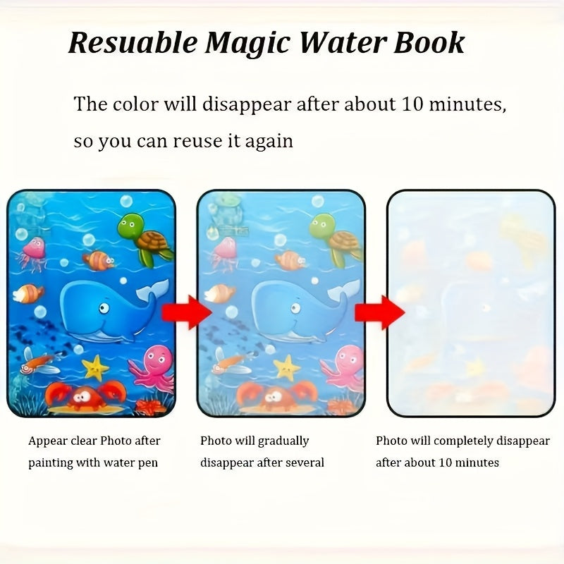 Reusable Magic Watercolor Book for Kids Educational Coloring Set Dinosaur Ocean