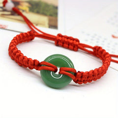 Green Jade Peace Buckle And Red Rope Bracelet