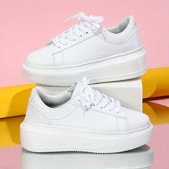 Women's Minimalist Solid Sneakers Low Lace Up Round Toe Non slip Flatform Shoes