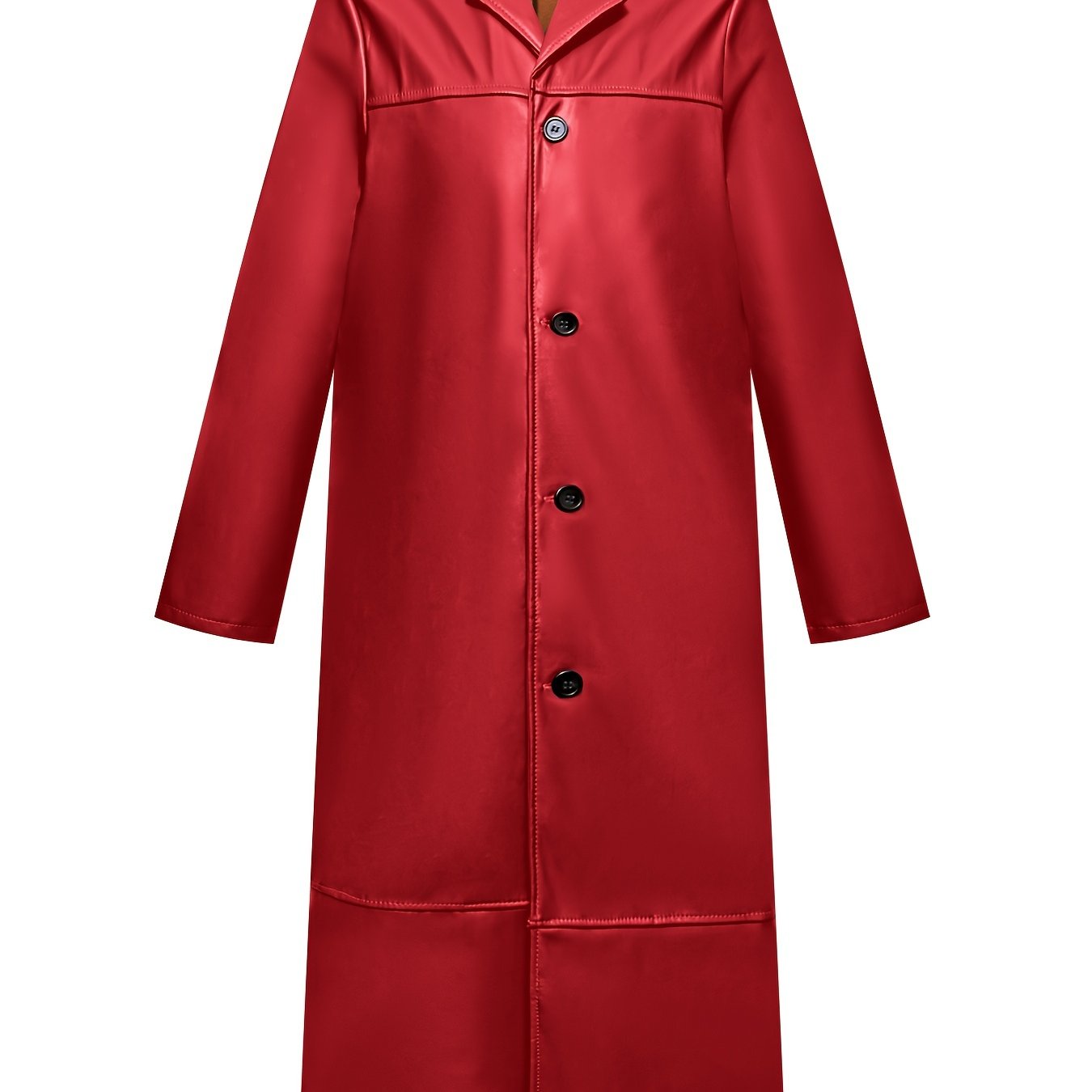 Men's Pu Overcoat Casual Lapel Stretch Button Up Faux Leather Long Coat