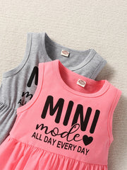 2pcs Toddler Girls Sleeveless Letter & Heart Graphic Cotton Dress