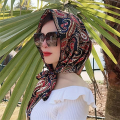 Vintage Paisley Print Lace Up Head Scarf for Women