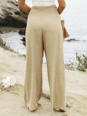 High Waist Wide Leg Pants Solid Beach Casual Pants