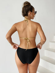 Golden Trim Strappy Hollow Out 2 Piece Set Bikini Swimsuit