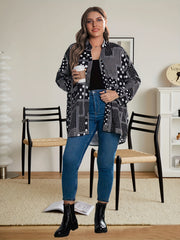 Casual Blouse Women's Plus Patchwork Print Long Sleeve Notched Neck