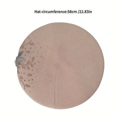 Flower Embroidery Beret Beige Lightweight Warm Berets Cap Women