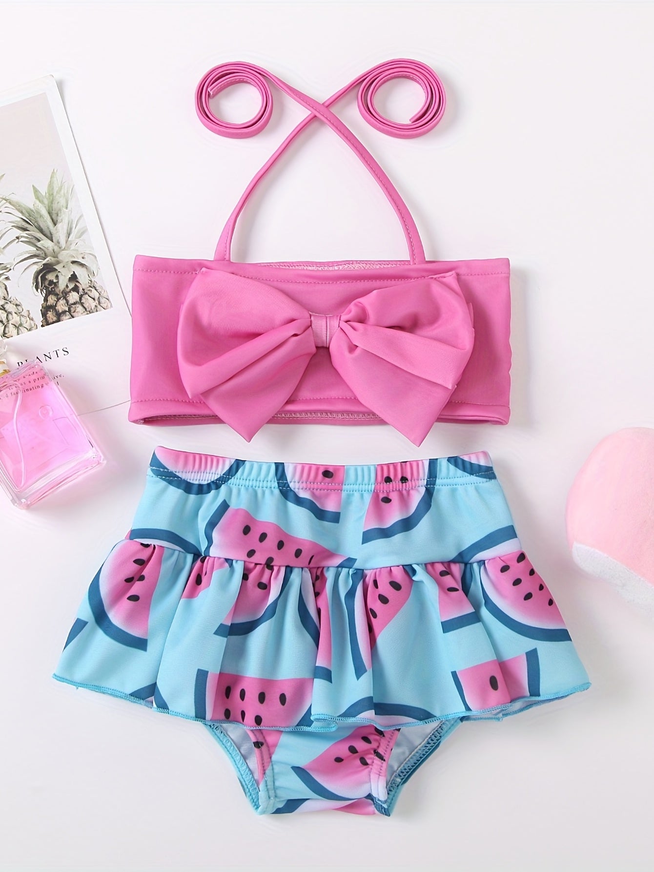 Girls Summer Lemon Tankini Swimsuit with Bow Toddler Swimwear Set