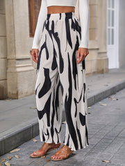 Abstract Print Wide Leg Pants Elastic Waist Pants Women's Clothing
