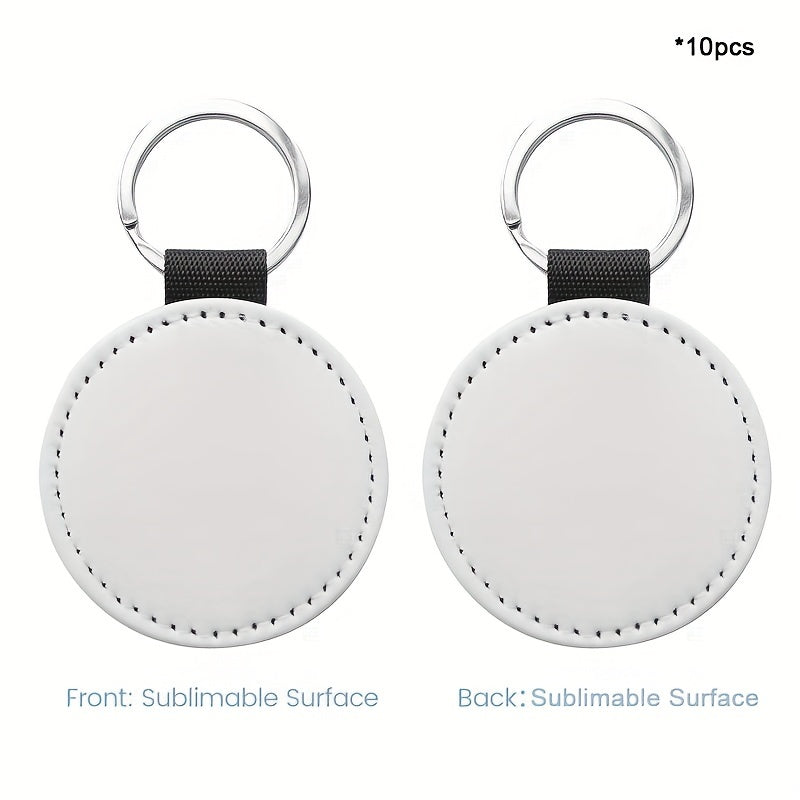 10pcs PU Double sided Heat Transfer Keychains Round Shaped Key Chain Pendant