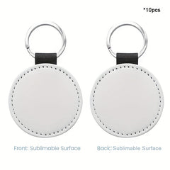 10pcs PU Double sided Heat Transfer Keychains Round Shaped Key Chain Pendant