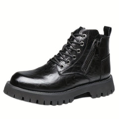 Men's Preppy Combat Boots Side Zipper Casual Lace Walking Shoes