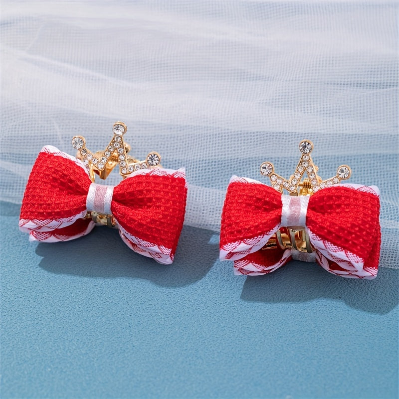 Girls Double Bow Rhinestone Crown Hair Clips