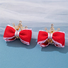 Girls Double Bow Rhinestone Crown Hair Clips