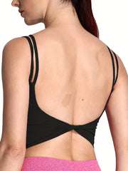 Women's Twist Back Sports Bra Padded Backless Yoga Crop Tank Top