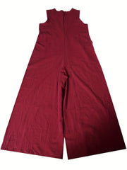 Casual Ruched Wide Leg Jumpsuit Sleeveless Drawstring Summer Jumpsuit