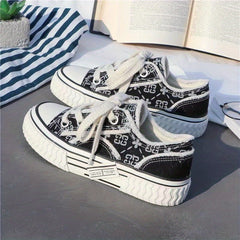 Women's Platform Canvas Print Lace Up Low Top Shoes