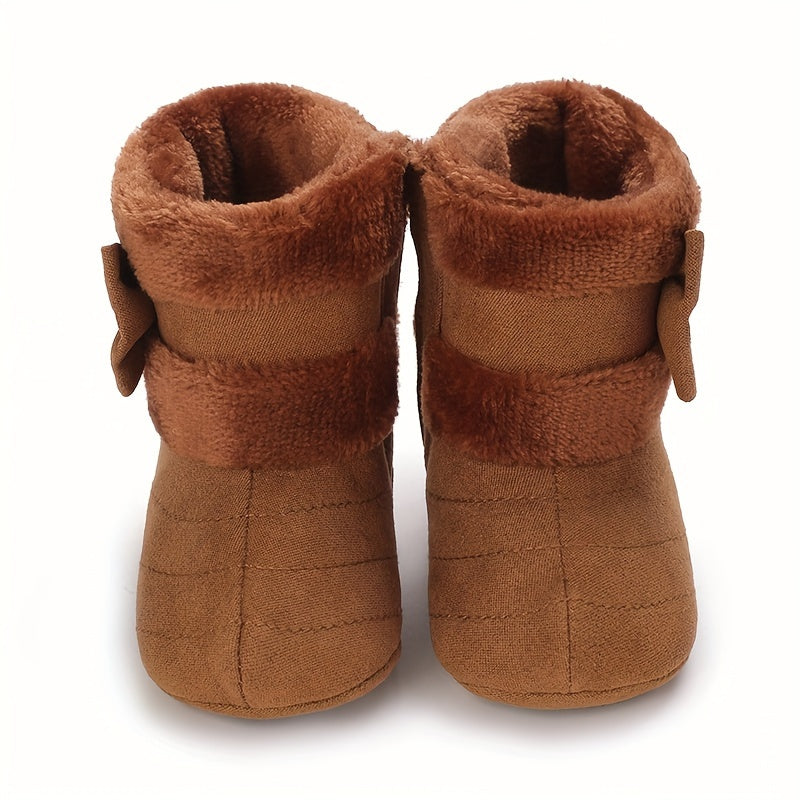 Bowknot Comfy Baby Girls Fleece Boots Warm Indoor Winter Shoes
