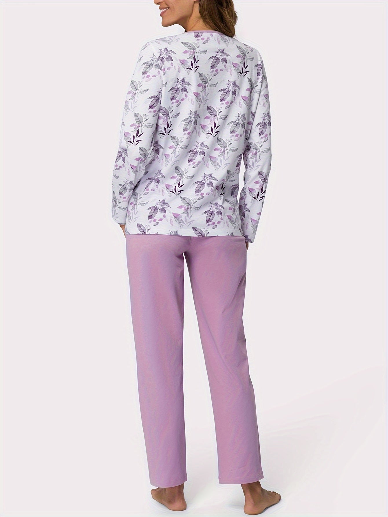 Floral Print Pajama Set Long Sleeve Top & Pants
