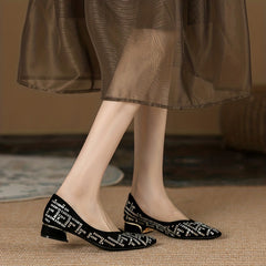 Women's Rhinestone Pointed Toe Slip On Shoes Low Heel Dress Shoes