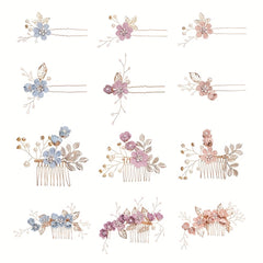 4pcs Flower Hairpin Faux Pearl Rhinestone U Shaped Hair Pin Hair Accessories