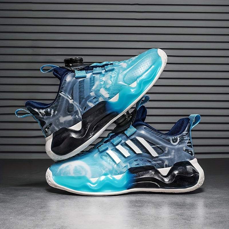Boy's Reflective Basketball Shoes with Rotating Buckle Non Slip Sneakers