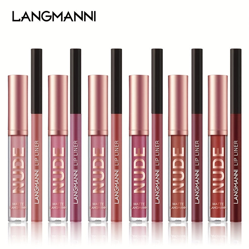 LANGMANNI Lipgloss Lipliner Set Long Lasting Waterproof Liquid Lipstick