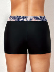Tropical Tree Print Tankini Swimsuit w/ Criss Cross Straps High Waist - Pink
