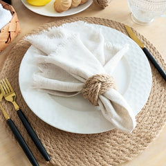 4pcs Linen Napkin Ring Handwoven Straw Western Restaurant Home Decor