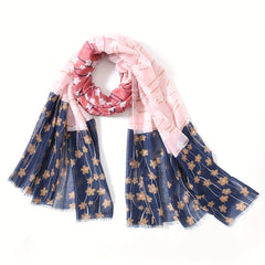 Flower Print Raw Edge Scarf Classic Block Shawl Casual Windproof Head Wrap