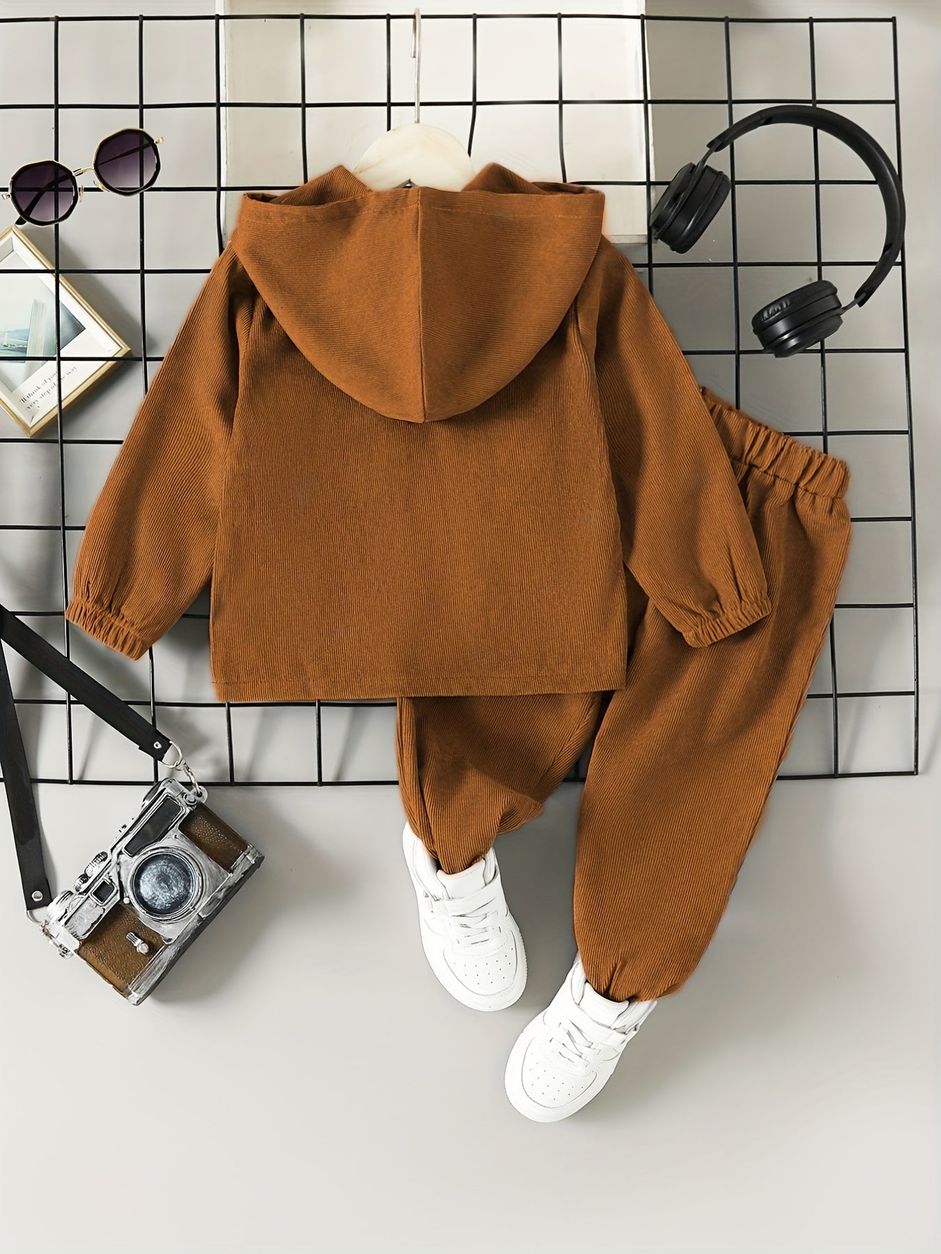 Boys Corduroy Hooded & Elastic Waist Pants Set