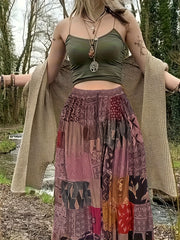 Colorblock Geometric Print High Rise Boho Skirt Plus Size