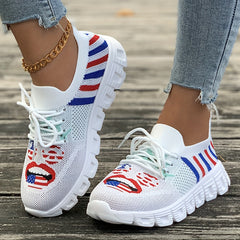 Women's Flag Pattern Mesh Casual Sports Shoes Lightweight Non slip
